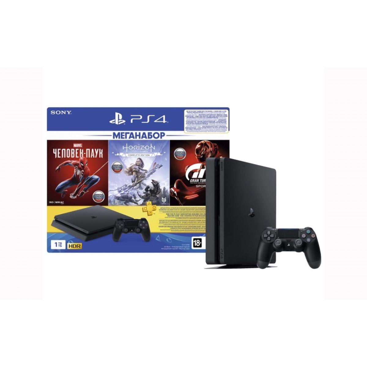 Купить Игровая консоль PlayStation PS4 1TB F GTS/HZD CE/SpiderM/PS+ Чёрный,  недорого в в интернет-магазине Кибермолл с доставкой. Фото, отзывы,  описания, характеристики Владивосток