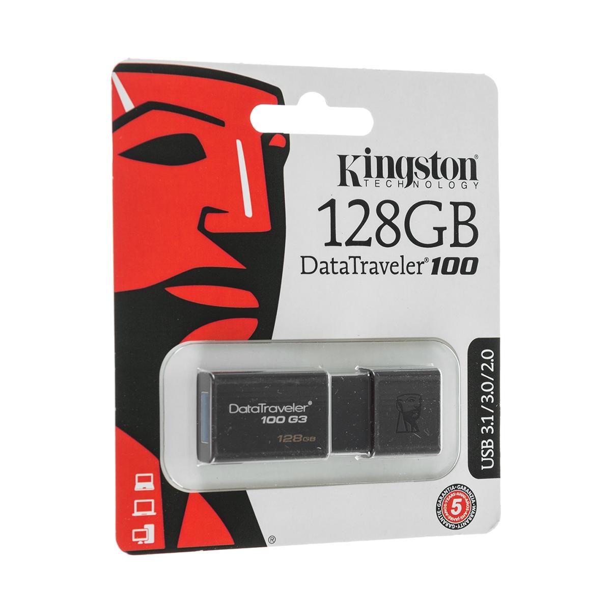 Купить Флэш накопитель 128ГБ Kingston Data Traveler 100 USB 3.1 Чёрный,  недорого в в интернет-магазине Кибермолл с доставкой. Фото, отзывы,  описания, характеристики Владивосток