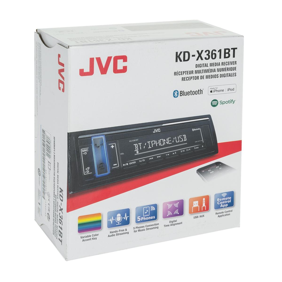 Купить Автомагнитола 1 DIN Jvc KD-X361BT Чёрный, недорого в в  интернет-магазине Кибермолл с доставкой. Фото, отзывы, описания,  характеристики Владивосток